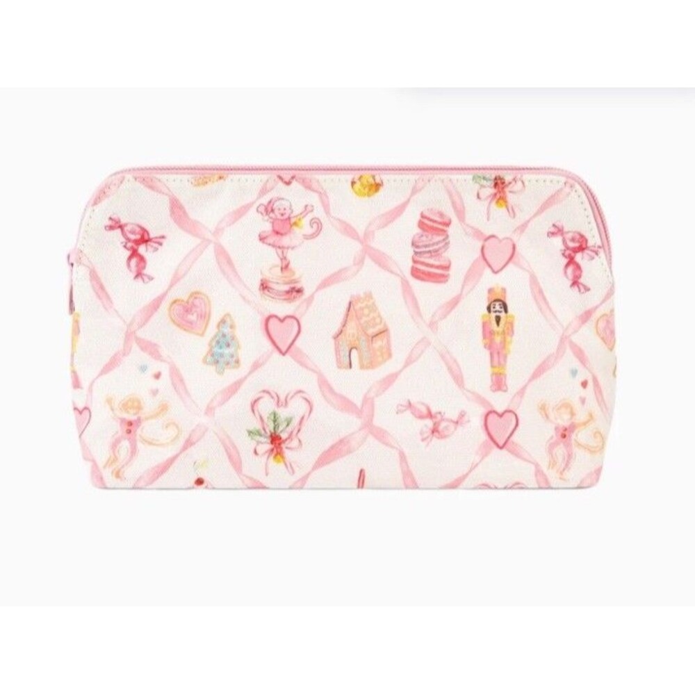Loveshackfancy x Roller Rabbit Sugarplum Lattice Pink Makeup Bag Large Pouch NWT - Picture 2 of 3